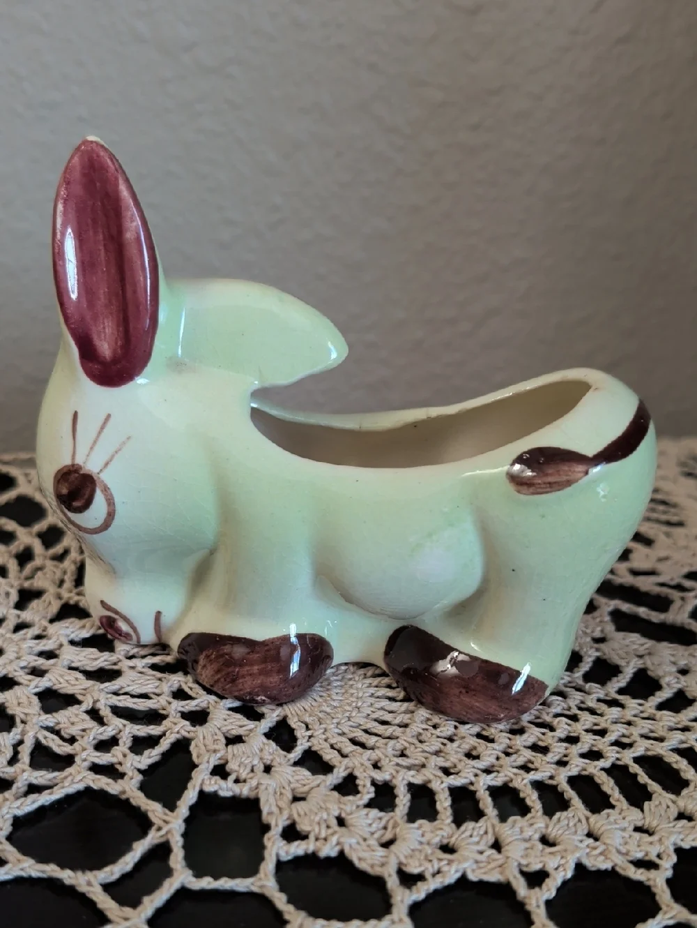 Vintage Ceramic Bunny Planter in Mint Green